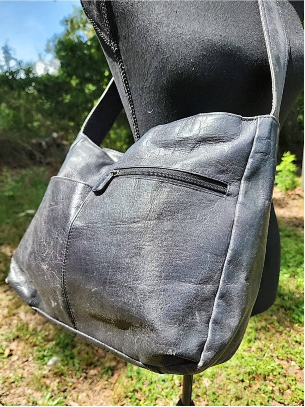 Boulder Ridge Leather Shoulder Bag Full Grain Cowhide Grey Vintage - Picture 14 of 14
